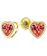 Womens Tiny Dark Red Bezel Set Heart CZ Stud Earrings Real 14K Yellow Go... - €164,22 EUR