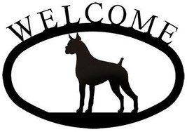 Wrought Iron Welcome Sign Boxer Silhouette Outdoor Dog Plaque Patio Decor Porch - $21.28