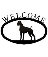Wrought Iron Welcome Sign Boxer Silhouette Outdoor Dog Plaque Patio Deco... - $21.28