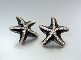 ADORABLE Sparkle Black Lacquer Enamel CZ Crystals STARFISH Post Earrings - $15.99