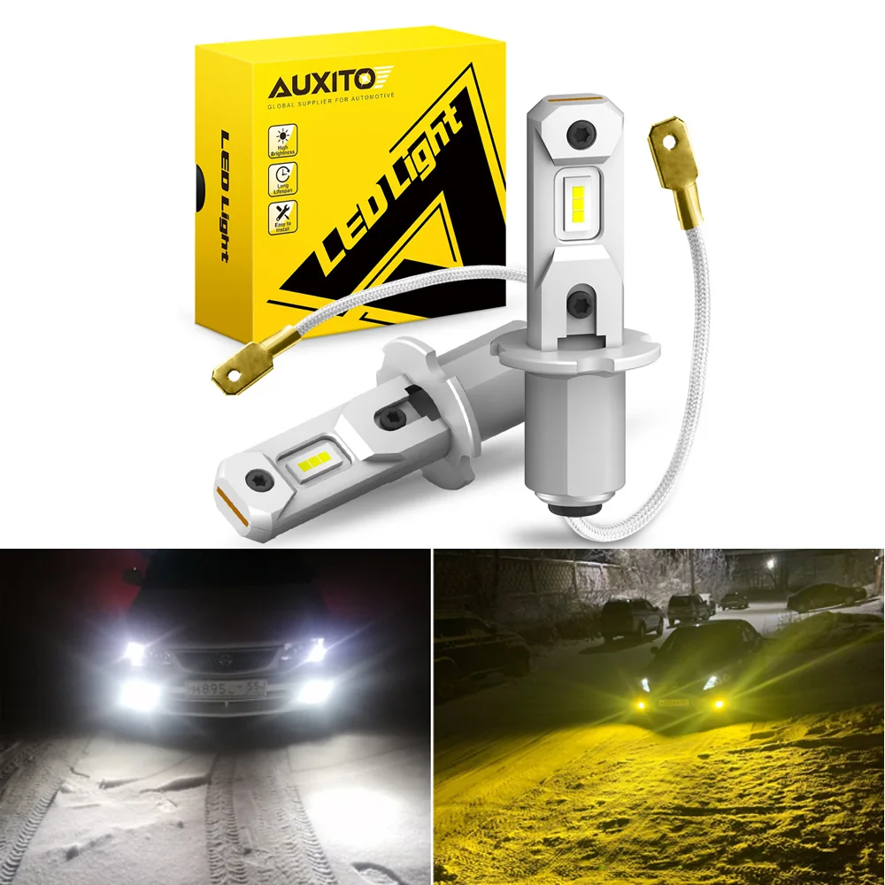 Auxito 2Pcs H3 Led Fog Lamp Canbus 3000K Yellow White For Car Led Front Fog - £23.38 GBP