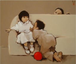 Little Kids Play Hide And Seek, a 24” high x 30” commission original oil... - £275.22 GBP