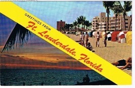 Florida Postcard Fort Lauderdale Beach &amp; Sunset Banner Dual View - £1.70 GBP