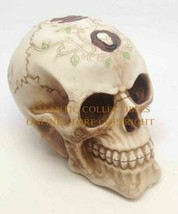 Tattoo Dagger And Roses Human Skull Statue Figurine 6.25&quot;L Resin Skeleton Head - £17.19 GBP