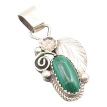925 Sterling Silver Vintage Pendant NAVAJO Cabochon Malachite Leaf Motif... - $95.11