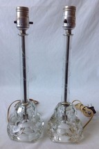2 Vintage Crystal Glass Boudoir Candlestick Table Lamps w Etched Floral Design - £62.87 GBP