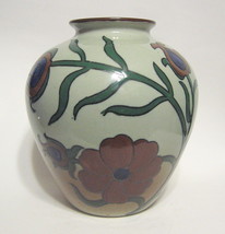 Peacock Feather &amp; Floral Vase Hand Painted Ceramic 8 Inches Tall - £28.05 GBP