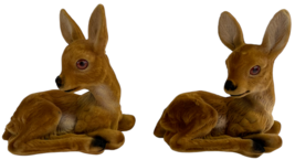 2 Vintage Flocked Velvet Fawn Deer Bambi Figurine Animal Laying Down 6 1... - £24.77 GBP