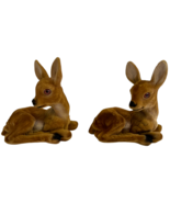 2 Vintage Flocked Velvet Fawn Deer Bambi Figurine Animal Laying Down 6 1... - £25.09 GBP