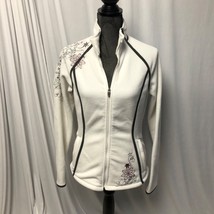 Eddie Bauer Fleece Sweatshirt Womens Medium White Embroidered Zippered FLAW - $13.72