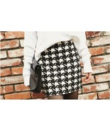 Classic Woven Houndstooth Checkered Black and White Plaid Mini Pencil Skirt - £47.91 GBP