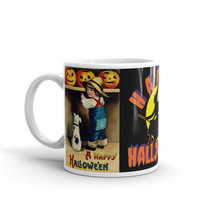 Victorian Era Halloween Little Boy &amp; Dog with Pumpkins Beverage Mug (2 S... - £11.95 GBP+