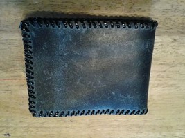 Handmade leather billfold Black Distressed Basic - $29.70