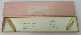 VINTAGE 1/20 12 kt G.F. BARS &amp; CHAIN DIAPER PINS IN BOX Engraved - £15.59 GBP