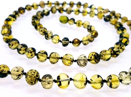 Baltic Amber Necklace / Round Baroque Beads / Green Amber / Certified Genuine Ba - $39.00