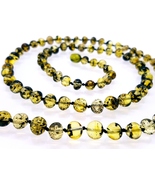 Baltic Amber Necklace / Round Baroque Beads / Green Amber / Certified Ge... - £30.59 GBP