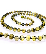 Baltic Amber Necklace / Round Baroque Beads / Green Amber / Certified Ge... - $39.00