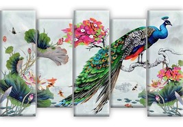 Set of 5 Beautiful Peacock sitting on flower plant UV Textured Nature Home Decor - £35.22 GBP
