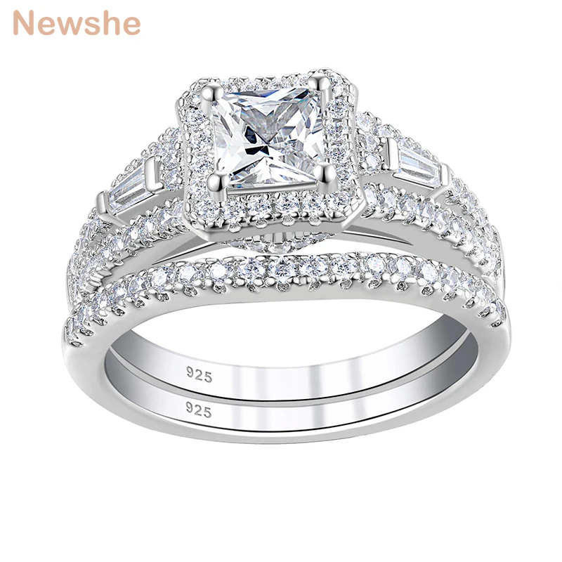 Solid 925 Sterling Silver Princess Cut Wedding Ring Set For Women Classic Bridal - £55.51 GBP