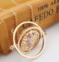 Harry Potter Rotating Time Turner with Hourglass Gold Toned Metal Neckla... - $4.99