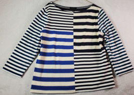 J.CREW T Shirt Top Women Medium Multi Striped Knit Cotton Long Sleeve Round Neck - £6.77 GBP