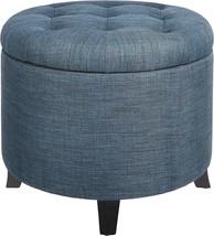 Blue Fabric First Hill Fhw Round Storage Ottoman With Removable Lid. - £82.64 GBP