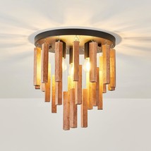 3-Light Semi Flush Mount Ceiling Light Fixture Rustic Wooden Chandelier ... - $64.97