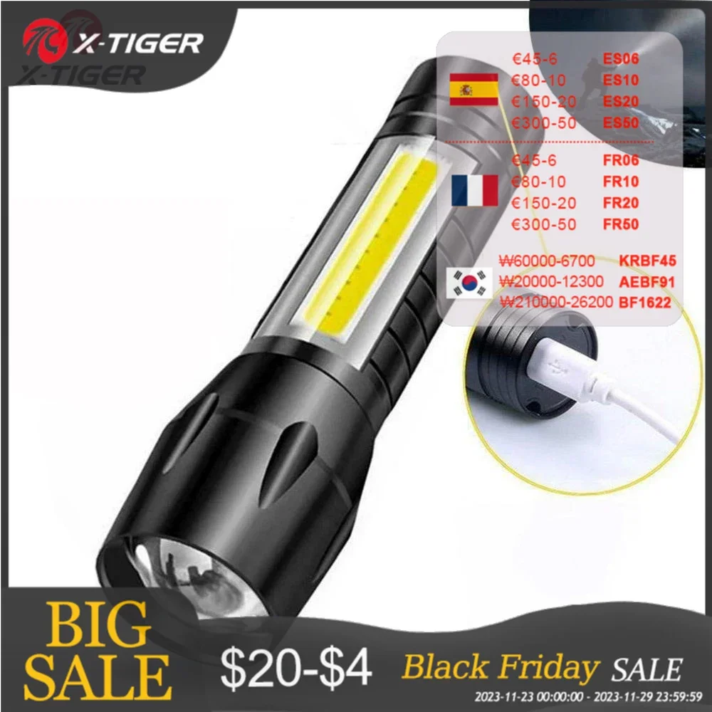 X-TIGER Camping Flashlight Built In Battery Cycling lights Mini Led Flashlights - £18.72 GBP