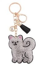 Fluffy Dog Crystal Tassel Keychain Keyring Bag Charm - £11.65 GBP
