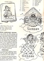 ORIGINAL - Kitchen Angels days of week embroidery transfer pattern - $10.00
