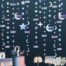 Iridescent Baby Garland Star Moon Circle Dot Streamer Holographic Baby Sign Twin - £15.84 GBP