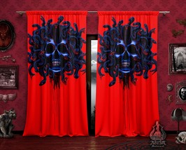 Bad Neon Medusa Skull Curtains, Retro Horror Window Drapes, Sheer and Blackout,  - £131.90 GBP