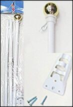 White Steel Flag Pole with Ball Top 6 Foot Wall Mount 6 Feet FT New Kit - $27.98