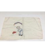 Vintage embroidered little boy with flowers small dresser scarf runner - $26.82 CAD