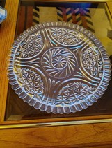Vintage Clear Pressed Glass 12&quot; Platter - Scalloped Edge Stars Pinwheel ... - $11.88