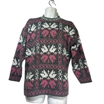 Needles &amp; Yarn Pink Gray Snowflake Winter Holiday Pullover Sweater - £29.97 GBP