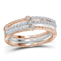 10kt Two-tone White Rose Gold Womens Round Diamond Stackable Bands Set 1/4 Cttw - $400.00