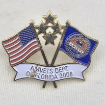 AMVETS Department of Florida USA Flag Vintage Pin Friendship Gold Tone Enamel - £7.84 GBP