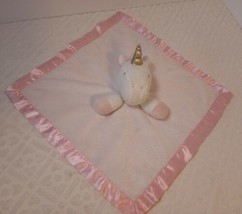 Cloud Island Pink White Unicorn Baby Blanket Sparkle Satin Security Lovey 14x14&quot; - £7.54 GBP