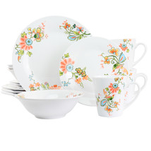 Elama Spring Bloom 16 pc Round Porcelain Dinnerware Set - £56.09 GBP