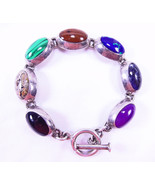 Vintage Taxco Mexican Sterling Silver Multi-Gemstone Bracelet - £103.11 GBP