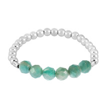 Faceted Geometric Amazonite Circles Round Sterling Silver Beaded Band Ring-8 - £7.82 GBP