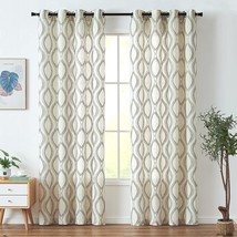 Jinchan Linen Curtains Beige Farmhouse Curtains 84 Inches Long Green Embroidered - £45.16 GBP