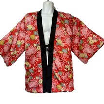 asian reversible hanten quilted Red Floral kimono Dark Patchwork jacket Size M - £35.19 GBP
