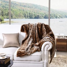 Faux Fur Throw Blanket Leopard Bed Blanket 50&quot; X 70&quot; Super Soft Warm Reversible - £35.41 GBP