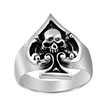 Vintage Gothic Skull in Spade Ace Poker .925 Silver Biker Ring-13 - £29.65 GBP