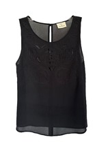 Pins And Needles Women&#39;s Embroidered Sheer Blouse Sleeveless Size M Black - £10.17 GBP