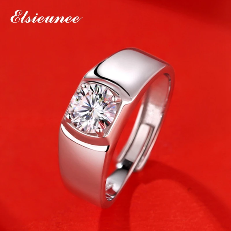 Rling silver moissanite ring classic round cut diamond men engagement wedding rings 1ct thumb200