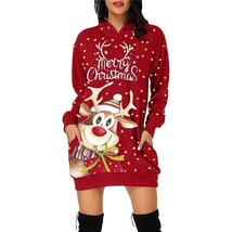Christmas Snowflake Print Short Dress Winter Ladies Tunic Dress Women Casual Eve - £43.55 GBP