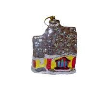 VTG Ceramic Christmas Tree Village House Metallic Glaze Red Yellow Ornament - $7.92